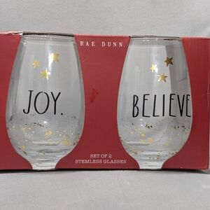 Rae Dunn Gold Star Stemless Glass Set